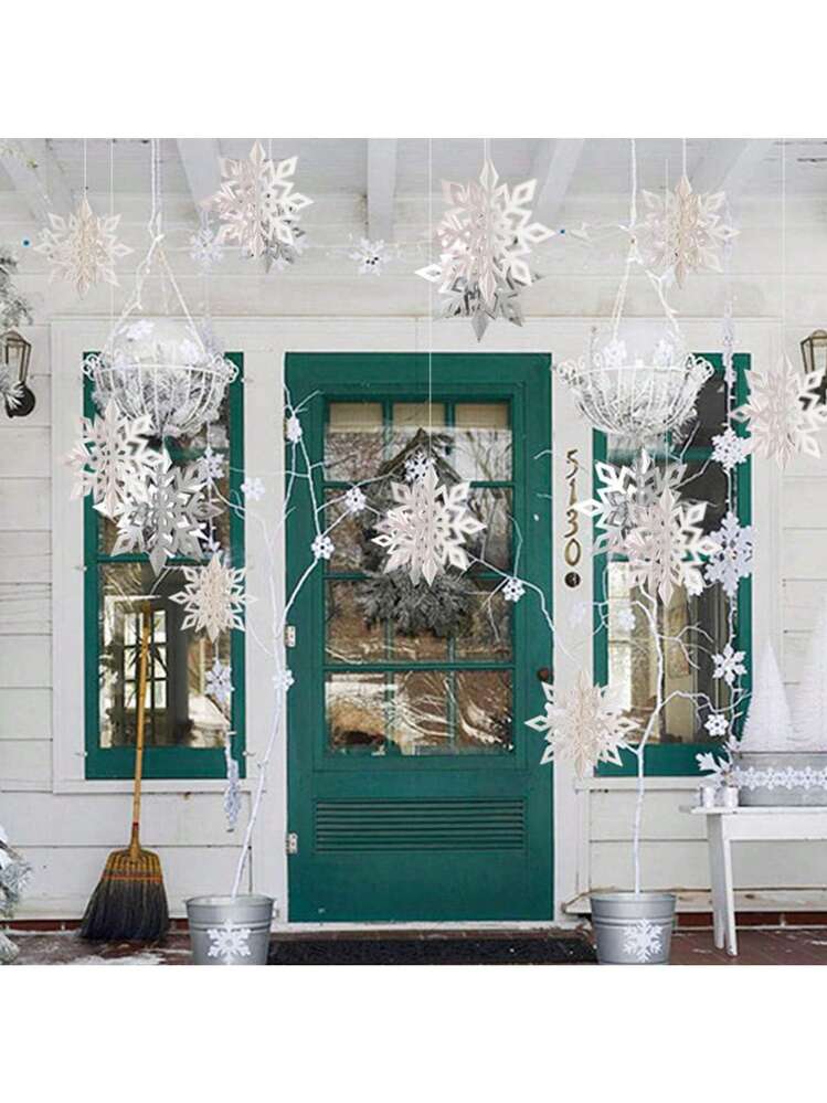 Harrycle Set de 54 Décorations à Plafond de Noël Tourbillons Suspendus de Noël en Papier d'Aluminium Ornement de Boule de Flocon de Neige de Pays des Merveilles pour Hiver Vacances Baby Shower