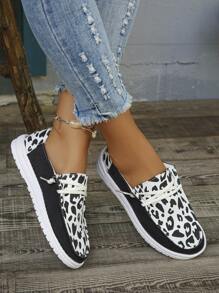 Tênis esportivo casual feminino confortável, antiderrapante, simples, respirável, bico redondo, cano baixo, com cadarço, preto, atlético, com estampa e textura aleatórias, para estudantes, nova coleção de outono - Combinação de cores preto e branco - Ver 3