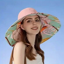 A Summer Wide Brim Women's Hat Elegant Flower Print Double Sided Sun Hat Breathable Bunny Outdoor Travel Beach Bucket Hat Women Daily Use - Multicolor - View 8