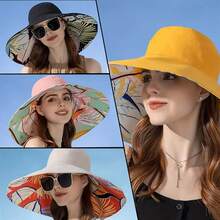 A Summer Wide Brim Women's Hat Elegant Flower Print Double Sided Sun Hat Breathable Bunny Outdoor Travel Beach Bucket Hat Women Daily Use - Multicolor - View 5