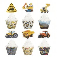 24 chiếc Khủng Long/Xây dựng Toppers Cupcake và Giấy gói - Nhiều màu - Xem 3
