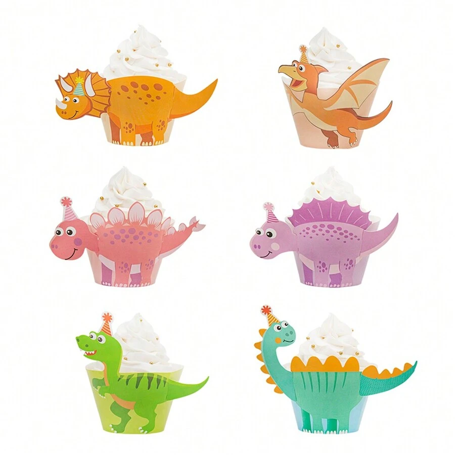 24 chiếc Khủng Long/Xây dựng Toppers Cupcake và Giấy gói - Nhiều màu - Xem 1