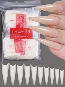 500 piezas/bolsa Puntas de uñas acrílicas de estilo stiletto y ataúd para práctica, cápsulas de uñas artificiales falsas suaves de gel de cobertura completa, herramienta de manicura de uñas postizas