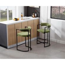 WAHSON OFFICE CHAIRS 2PCS(Green\White\Grey)Wahson Velvet Bar Stools Bar Stool With Armrests And Backrest Bar Chair Metal Leg, Kitchen High Chair For Kitchen Island/Bar - Green - View 7