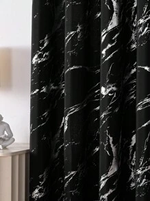 2 件装纯白色大理石图案简约窗帘，适用于客厅和卧室 - 黑銀色 - 查看 6