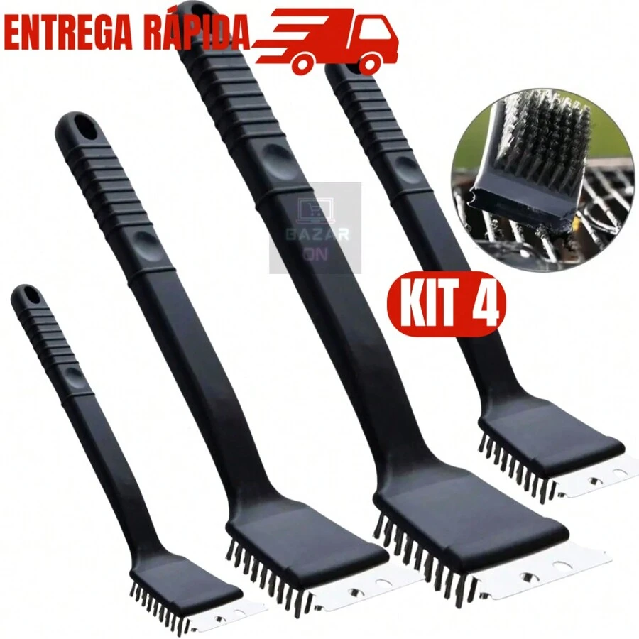 Kit 4 Barbecue Grill Brushes With Spatula Scraper Steel Bristles Quality Grill Cleaner - 彩色 - 查看 1