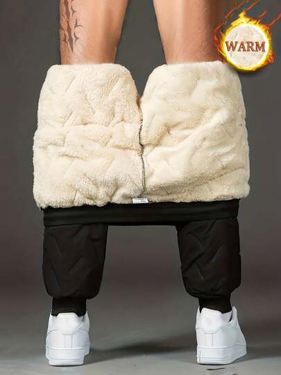 1 件男士加厚裤，厚实保暖内衬冬季户外运动徒步裤，防水防风，弹性袖口