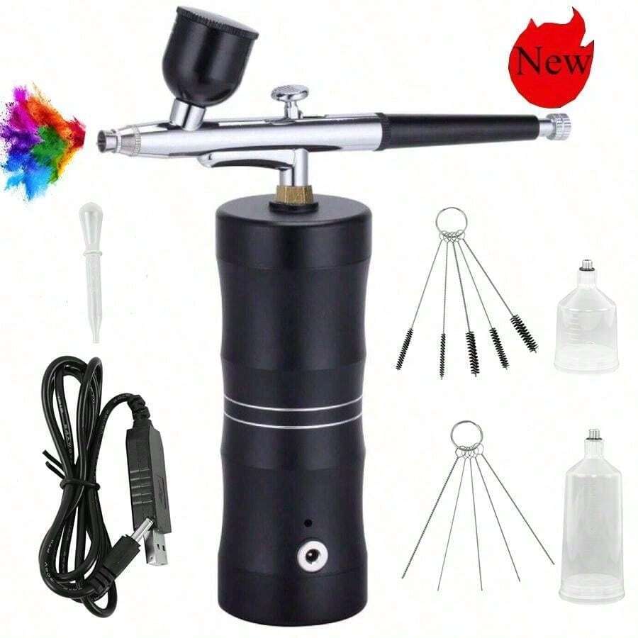 New Airbrush Kit With Compressor, Air Brush Gun Rechargeable Portable