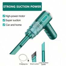 1 pièce Aspirateur de voiture sans fil rechargeable avec double filtre, aspiration puissante, portable, à main, mini souffleur de poussière pour la maison et l'automobile