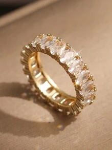 1 件优雅椭圆形 CZ 戒指，适合女士女孩水晶戒指生日新娘装扮女性节日珠宝礼物 - 金色 - 查看 4