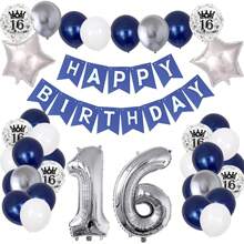 41 món đồ trang trí sinh nhật 16, 18, 21, 30, 40, 50, 60, vật dụng tiệc sinh nhật có biểu ngữ chúc mừng sinh nhật và bóng bay số, tiệc chủ đề màu xanh lam bạc cho thanh thiếu niên, giáng sinh - Bộ đồ sinh nhật màu xanh đêm - Xem 11