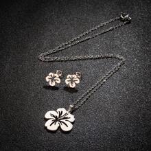 1PC Stainless Steel Korean Cute Little Flower Earrings Necklace Set Ladies Sweet Statement Spray Painted Metal Flower Party Birthday Jewelry Valentines,Mom,Mother,Mother's Day,Gift