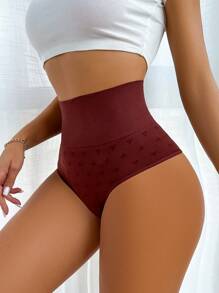 Conjunto de 7 piezas de ropa interior tipo tanga sin costuras para mujer con control de abdomen de cintura alta, corazón bordado y rayas tejidas