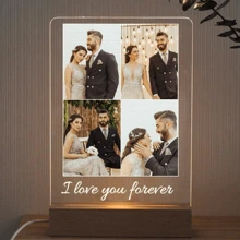 1pc Customized Photo Collage Plaque - Personalized Frame - Best Friend, Valentine's Day Engagement Wedding Birthday Gift - Couples Gift, Customized Acrylic Lamp With Photo And Text, Personalized Photo Lamp, Customized Acrylic Lamp, Personalized Photo Collage LED Lamp, Couples Picture Frame, Bedroom Night Light, Birthday Gift, Anniversary Gift, Unique Wedding Gift, Gift For Wife/Her/Girlfriend/Friend
