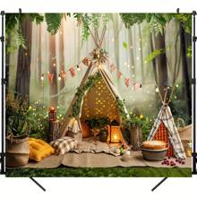 聚酯纤维森林露营背景用途广泛 - 春夏派对装饰、摄影背景，无需电力 - 瑜珈背景 - 查看 5