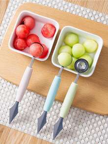 1/2pcs Stainless Steel Melon Scoop, Modern Double Head Melon Baller For Kitchen - Green - View 1