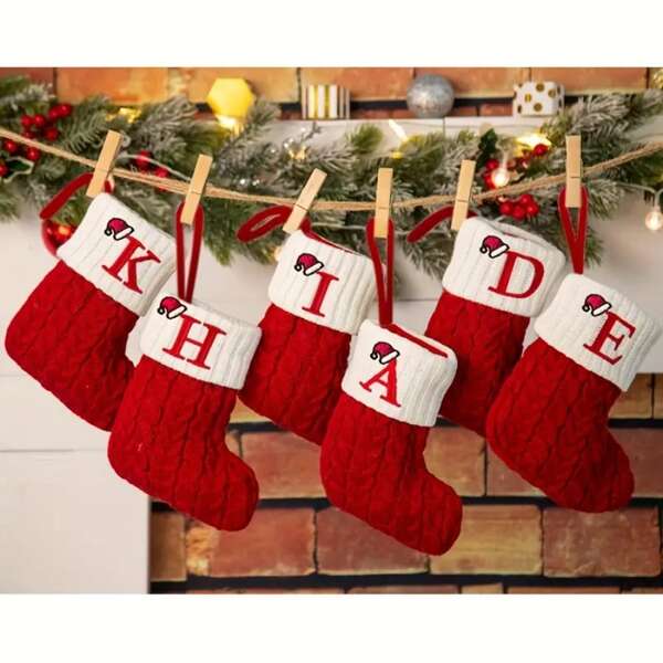 1 pieza Decoración navideña colgante linda, Calcetín navideño bordado, Decoración escénica, Decoración navideña, Decoración del hogar, Decoración del pasillo, Decoración de oficina, Decoración del jardín