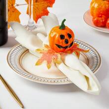 Horror Pumpkin Head Halloween Napkin Rings, Hotel Holiday Tabletop Decoration, Faux Maple Leaf Napkin Rings,Halloween Decor,Home Decor Halloween Party - Multicolor - View 2