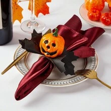 Horror Pumpkin Head Halloween Napkin Rings, Hotel Holiday Tabletop Decoration, Faux Maple Leaf Napkin Rings,Halloween Decor,Home Decor Halloween Party - Multicolor - View 1