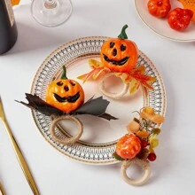 Horror Pumpkin Head Halloween Napkin Rings, Hotel Holiday Tabletop Decoration, Faux Maple Leaf Napkin Rings,Halloween Decor,Home Decor Halloween Party - Multicolor - View 4