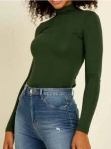 Cacharrel Women's Blouse With Long Sleeves And High Collar - Hijau Tentara - View 2