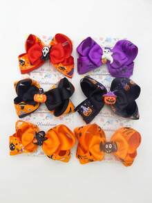 Kẹp tóc Halloween dành cho thanh thiếu niên, Kẹp tóc nơ in kỹ thuật số lớn bằng polyester, Phụ kiện dự tiệc Mắt ma đầu lâu & thông thường, Phù hợp cho trẻ em từ 3-14 tuổi - 1 cái - Xem 1