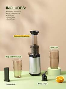 Masticating Juicer Machines, Reemix Cold Press Juicer Machine Compact Size, Juice Extractor, Nutrient And Vitamin Dense,  Easy To Clean - Silver - View 3
