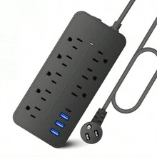 1 件电源板 - 扁平插头延长线，带 8 个插座和 3 个 USB 端口，4 英尺电源线（2000W/10A） - 美規B型插(110-127V) - 查看 2