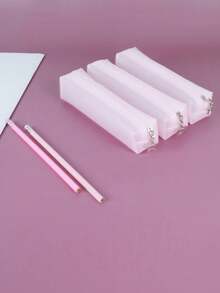 1pc Transparent Star Zipper Stationery Pouch , Pink Pencil Case - Single Piece - View 4