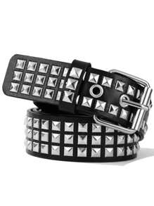1pc Men's Gothic Style Rivet Pin Buckle Belt Square Beads Double Row Rivets Studded Pyramid Punk Style Metal Belt Summer, School Casual, Business, Boyfriend Husband Father Dad Men Gift, Daily Wear, Fashion, Teen, Outdoor, Vacation, Athletic, Travel, Street, Boho, Vintage Fall, Autumn, Halloween Autumn-Winter Accessories,Suitable For Teens, Youth,Men,Casual, Outdoor, Athletic, Vacation, Graduation Gifts, Birthday, Daily Wear - Black - View 1