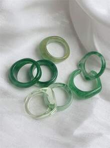 CHOSHILAR 7pcs/Set Asymmetrical Oversized Tie-Dye Green Hollow Band Rings Set, Women Fashion Daily Party Vacation Wear, Suitable For Middle East Gift