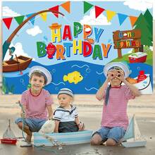 1PC Fishing Theme Birthday Party Background Banner, 82.7 * 59.1/59.1 * 39.4/39.4 * 29.5 Inches Go Fishing Party Decoration Background, Suitable For Birthday Party, Cake Table Banner, Photo Booth, Living Room, Bedroom, Photography Studio, Live Broadcast Scene, Party Background Decoration Props Supplies Gifts - Multicolor - View 5