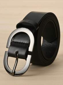 1pc Women's Plus Size Gunmetal Black Double D Letter PU Buckle Stylish Belt, Gift For Girlfriend - Gun Black - View 5