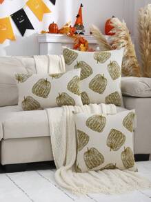 Miater 1pc Halloween Decor Throw Pillow Cover, Fluffy Jacquard Pumpkin Design For Living Room Bedroom, Fall And Thanksgiving