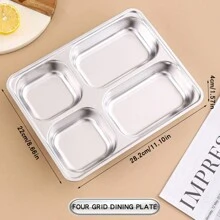 Stainless Steel Rectangular Divided Plate Tray, 4/5 Compartment Dish For Adults, Children, Picky Eaters, Campers And Portion Control Christmas Gift