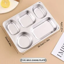 Stainless Steel Rectangular Divided Plate Tray, 4/5 Compartment Dish For Adults, Children, Picky Eaters, Campers And Portion Control Christmas Gift