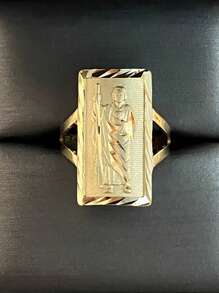 1 pieza/Anillo de banda ancha de , anillo cuadrado chapado en oro, joya para mujer y hombre, regalo - Dorado - Ver 1