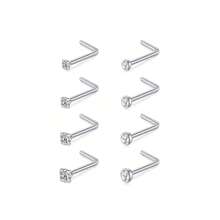 Clous de nez 20g 18g Anneaux de nez Clous de nez en forme de L en acier chirurgical inoxydable avec petit diamant Clous de nez pour femmes et hommes Anneaux de nez tire-bouchon Clous de piercing de nez à vis