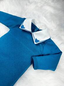 Newborn Baby Boy Bodysuit With Embroidered Collar - 水鴨藍 - 查看 2