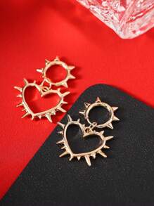 1 Pair Of Dark Punk Style Rivet Heart Pendant Earrings, Suitable For Casual Gatherings Valentines,Mom,Mother,Mother's Day,Gift - Love - View 6