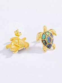 1 Cặp Bông Tai Hình Vỏ Bào Ngư & Rùa Biển Bằng Bạc Sterling 925, Bông Tai Thời Trang Unisex - Vàng - Xem 4