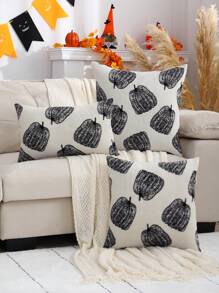 Miater 1pc Halloween Decor Throw Pillow Cover, Fluffy Jacquard Pumpkin Design For Living Room Bedroom, Fall And Thanksgiving