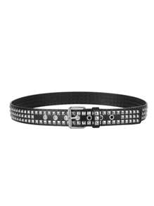 1pc Men's Gothic Style Rivet Pin Buckle Belt Square Beads Double Row Rivets Studded Pyramid Punk Style Metal Belt Summer, School Casual, Business, Boyfriend Husband Father Dad Men Gift, Daily Wear, Fashion, Teen, Outdoor, Vacation, Athletic, Travel, Street, Boho, Vintage Fall, Autumn, Halloween Autumn-Winter Accessories,Suitable For Teens, Youth,Men,Casual, Outdoor, Athletic, Vacation, Graduation Gifts, Birthday, Daily Wear - Black - View 2