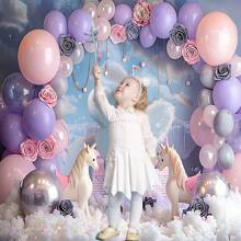 Kides Cake Smash Photography Background Purple Dream Unicorn Girles 1st Birthday Party Backdrop Banner Castle Balloon Floral Decor Photozone Props Photo Studio - Multicolor - View 5