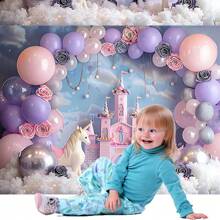 Kides Cake Smash Photography Background Purple Dream Unicorn Girles 1st Birthday Party Backdrop Banner Castle Balloon Floral Decor Photozone Props Photo Studio - Multicolor - View 7