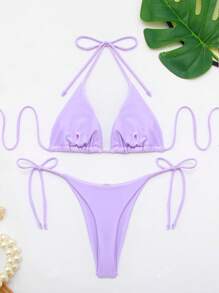 Multi-Colored Ladies Bikini Set Sexy Triangle Bikini Set With Tied Rope Summer Beach