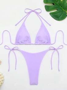 Multi-Colored Ladies Bikini Set Sexy Triangle Bikini Set With Tied Rope Summer Beach