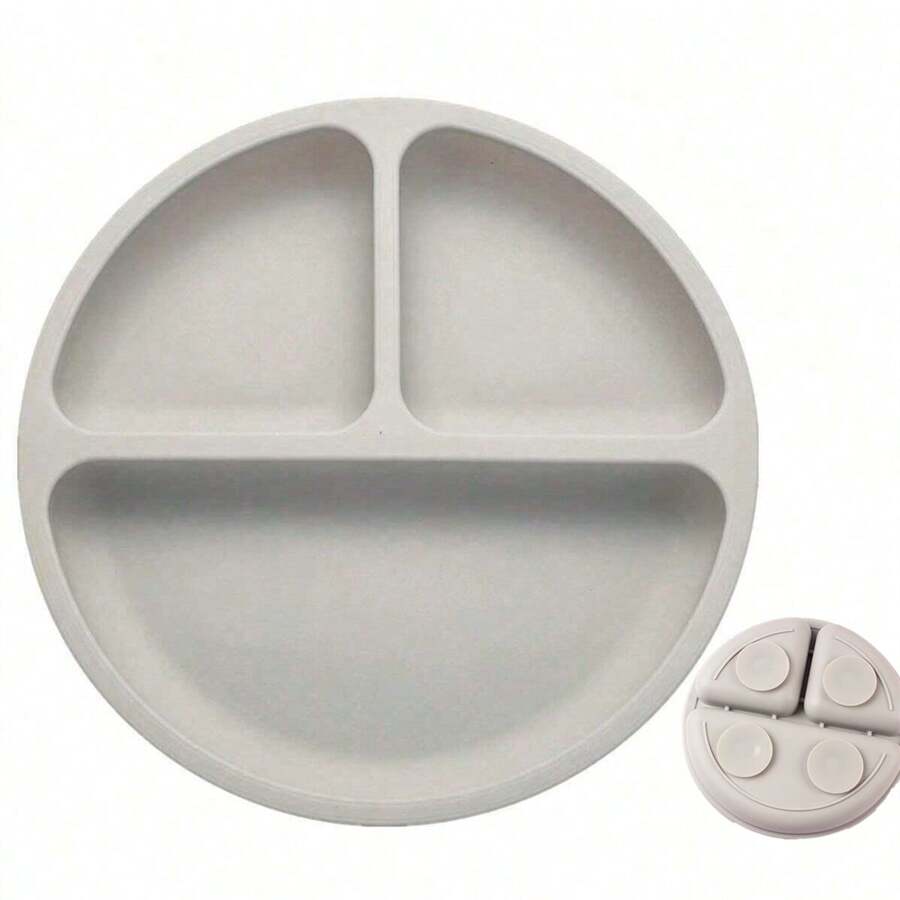 1pc Infant/Toddler Divided Silicone Suction Plate, Material, Non-Slip, Microwave & Dishwasher Friendly, Weaning Feeding Supplies - Grey - View 1