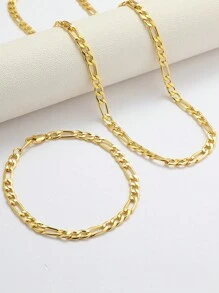 1 paquete Cadena Figaro de acero inoxidable de moda, collar, pulsera, joyería de estilo hip hop, regalo para hombres y mujeres, apto para uso diario