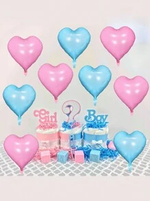 10pcs Pink & Blue Heart Shaped Balloons, 18 Inch Light Blue & Pink Foil Heart Balloons, Pearl Pink & Blue Heart Foil Balloons, Baby Blue & Pink Party Balloons, Suitable For Baby Shower, Gender Reveal, Birthday, Mother's Day - Multicolor - View 5